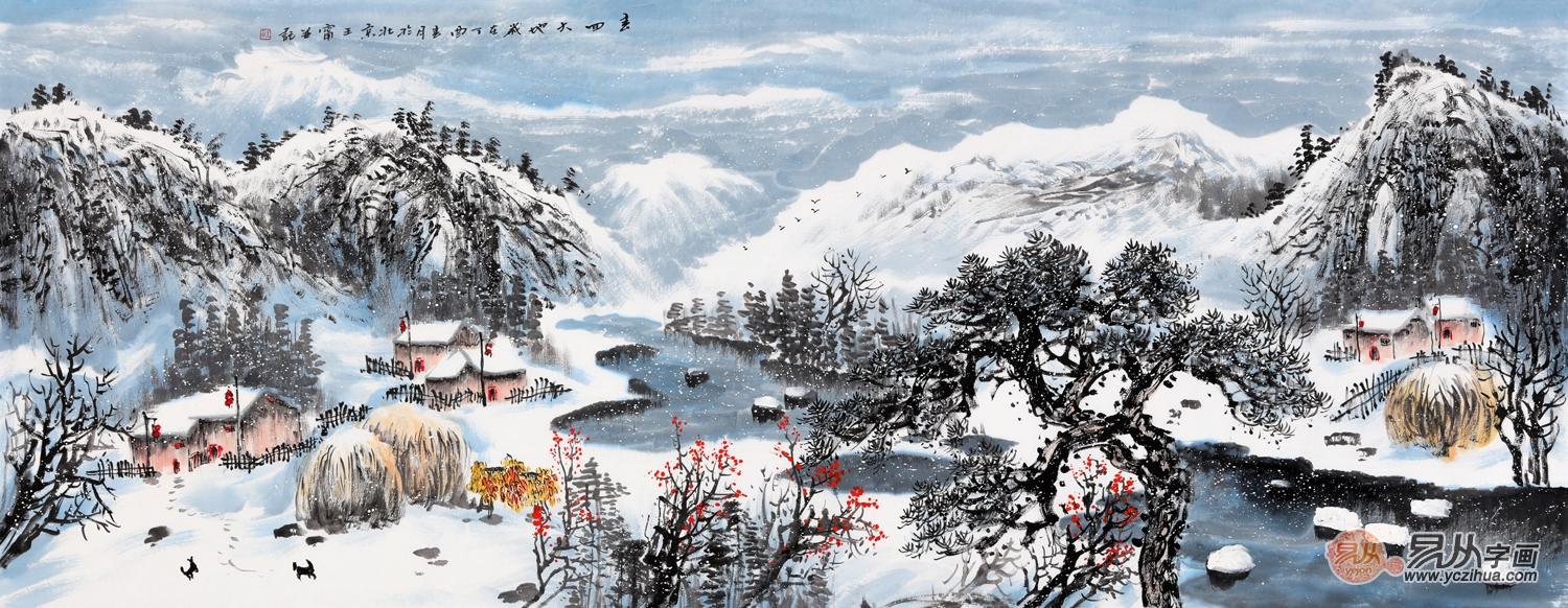 雪景山水画 王宁国画雪景作品《春回大地》作品来源:易从网