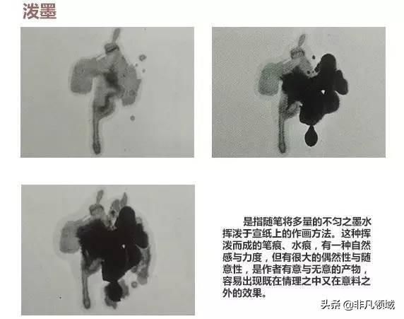 墨色大致有焦,浓,重,淡,清之分, 有枯润之变, 有破墨,积墨,泼墨,宿墨