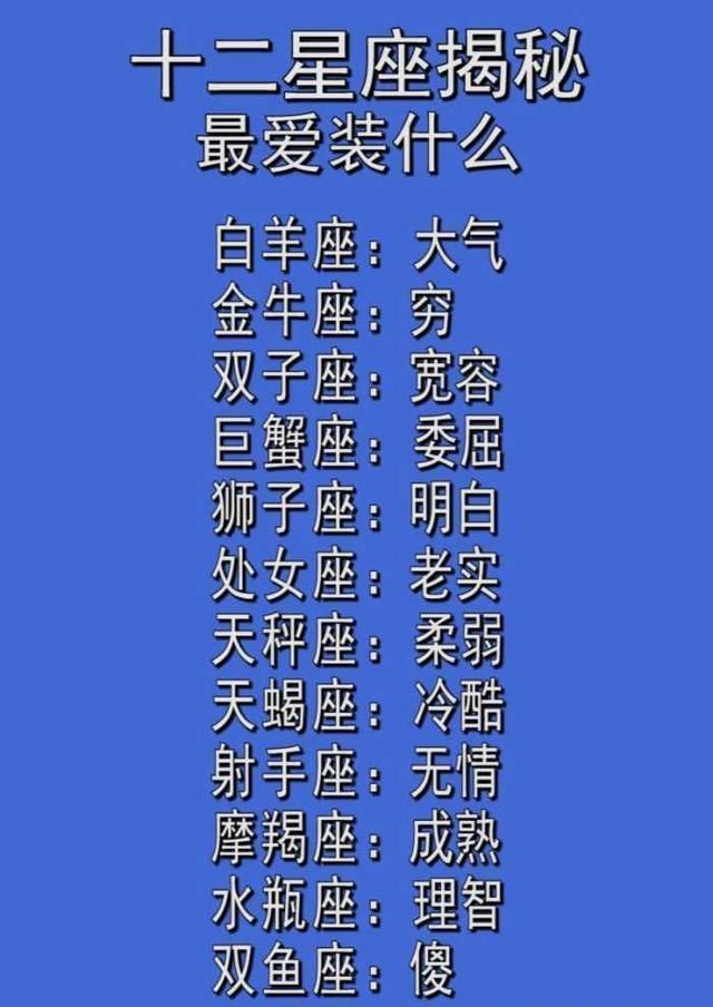 12星座的困扰,分手后的表现,给人留下的第一印象,最爱装什么