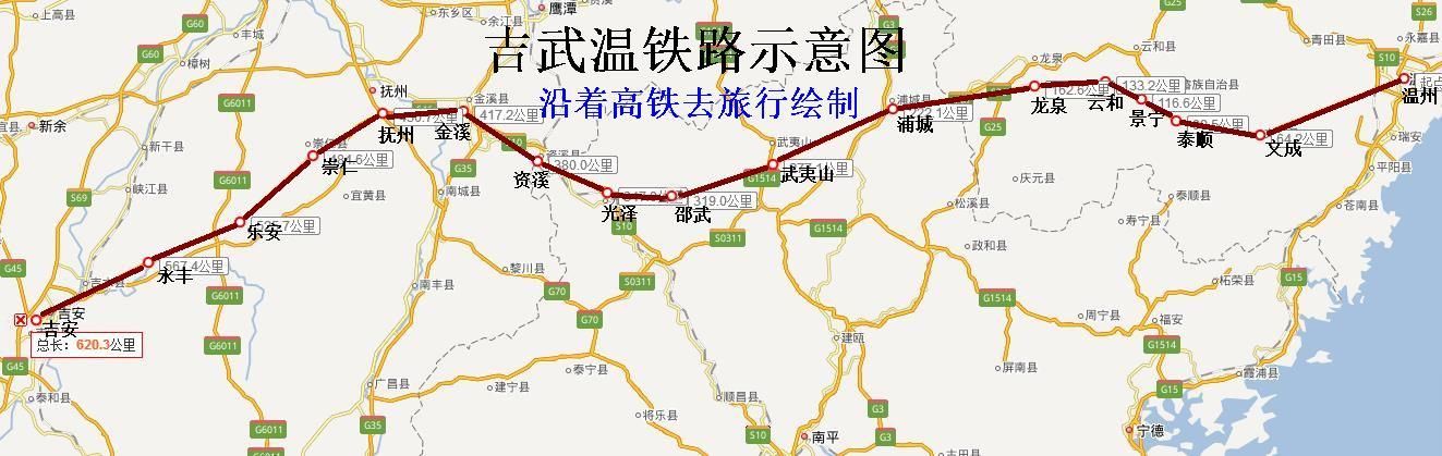 温武吉快速铁路方案出炉,全线跨三省经17地,你有家.