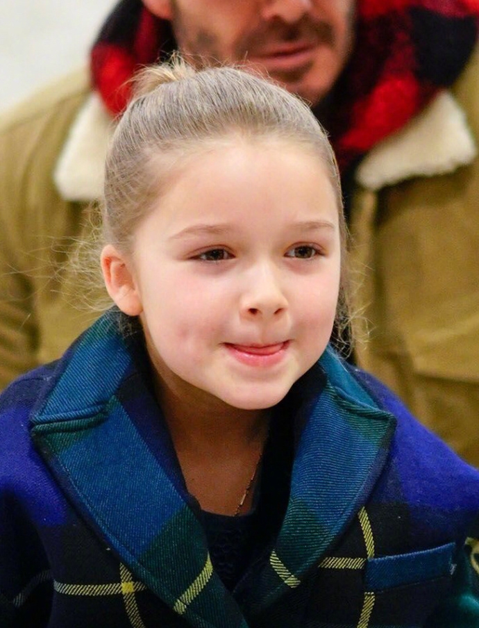 贝克汉姆带着儿女提前过圣诞,小七一身红绿配跟着圣诞老人学唱歌图片