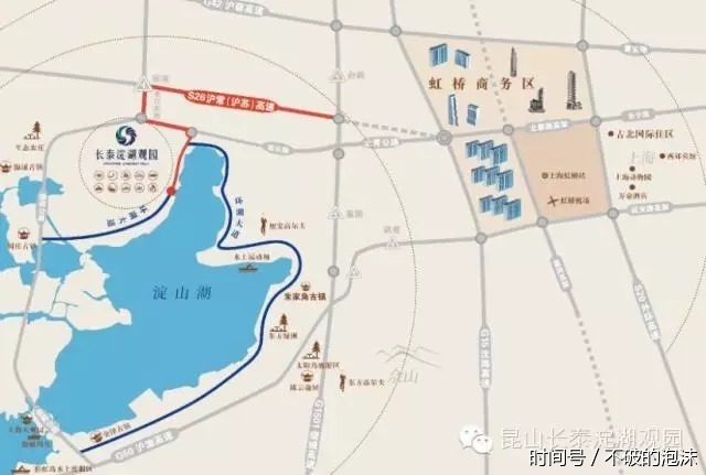 周庄方向)--锦溪大转盘左转新乐路淀山湖镇方向—环湖大道进入2公里即