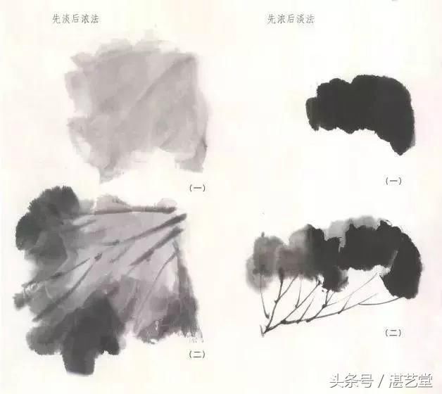 泼墨法与破墨法的最大区别是泼墨法的用笔更加豪放,笔毫的运用幅度更