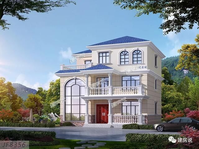农村露台素净a农村,别墅明朗色彩,大落地窗和多线条,采光和通风自然都万新几中式套20别墅效果图片