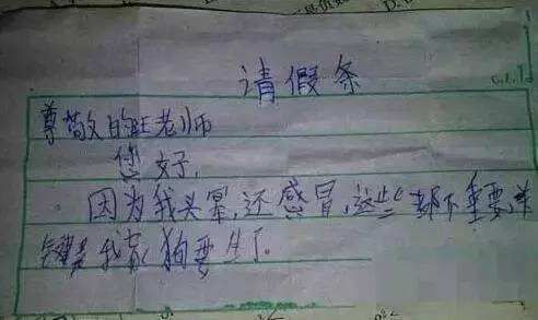 小学生搞笑请假条,最后一个请假条的理由幸亏老师是男