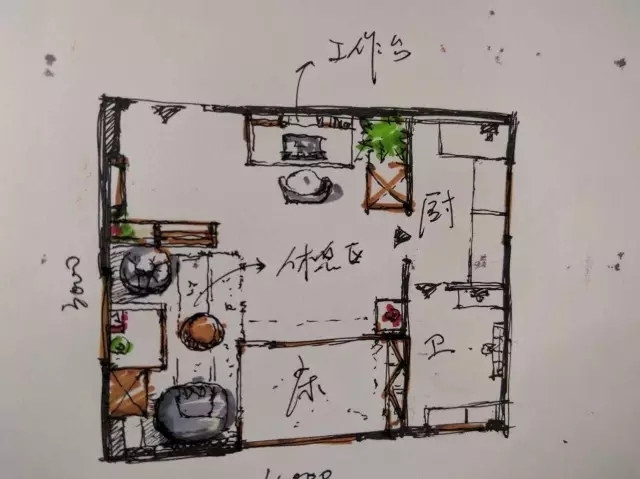 改造後:平面佈置圖-看屋主手繪的圖紙,改造後的空間佈局一目瞭然~屋主