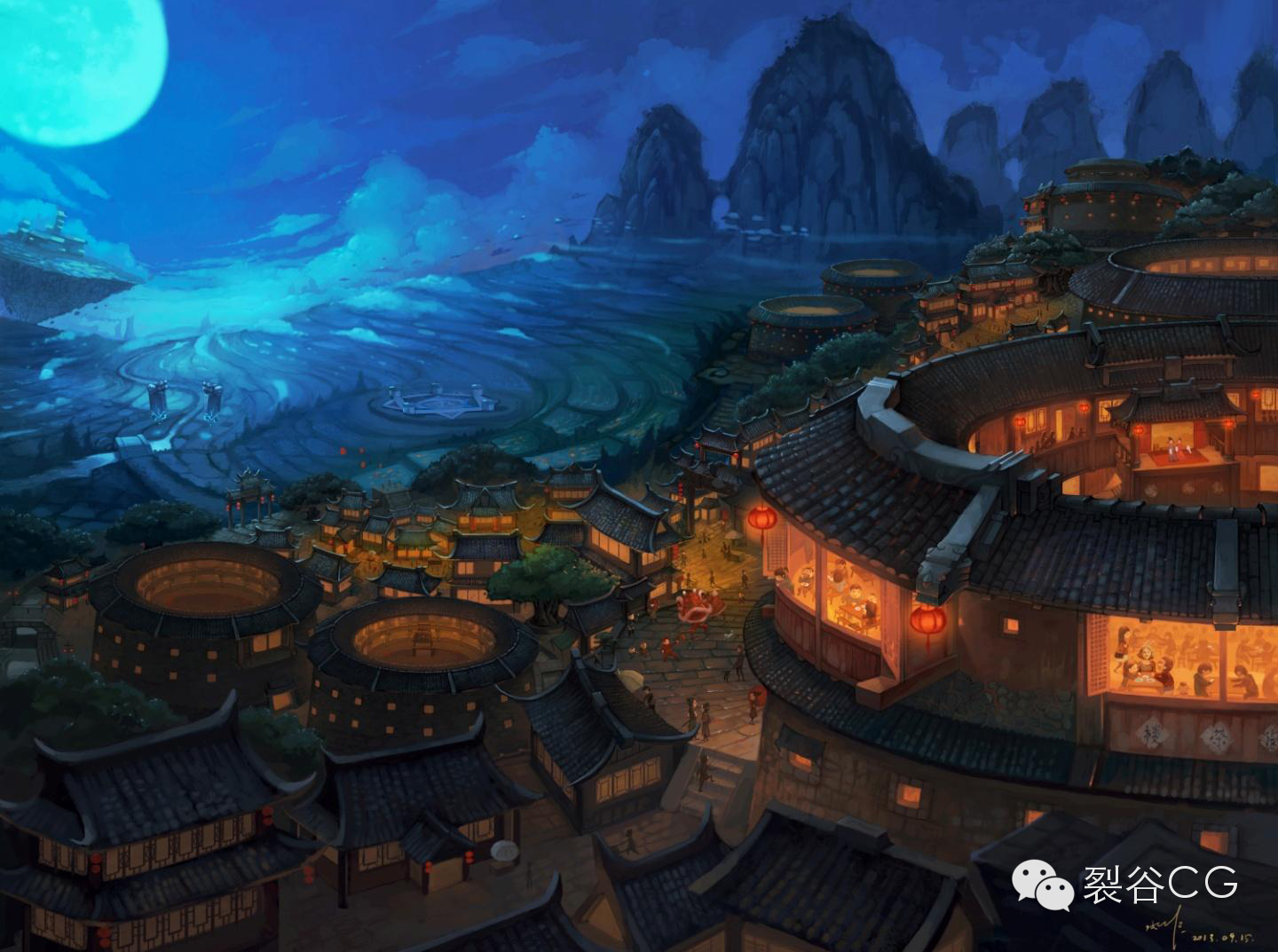 中国风场景原画教程:土楼变身二次元梦幻城