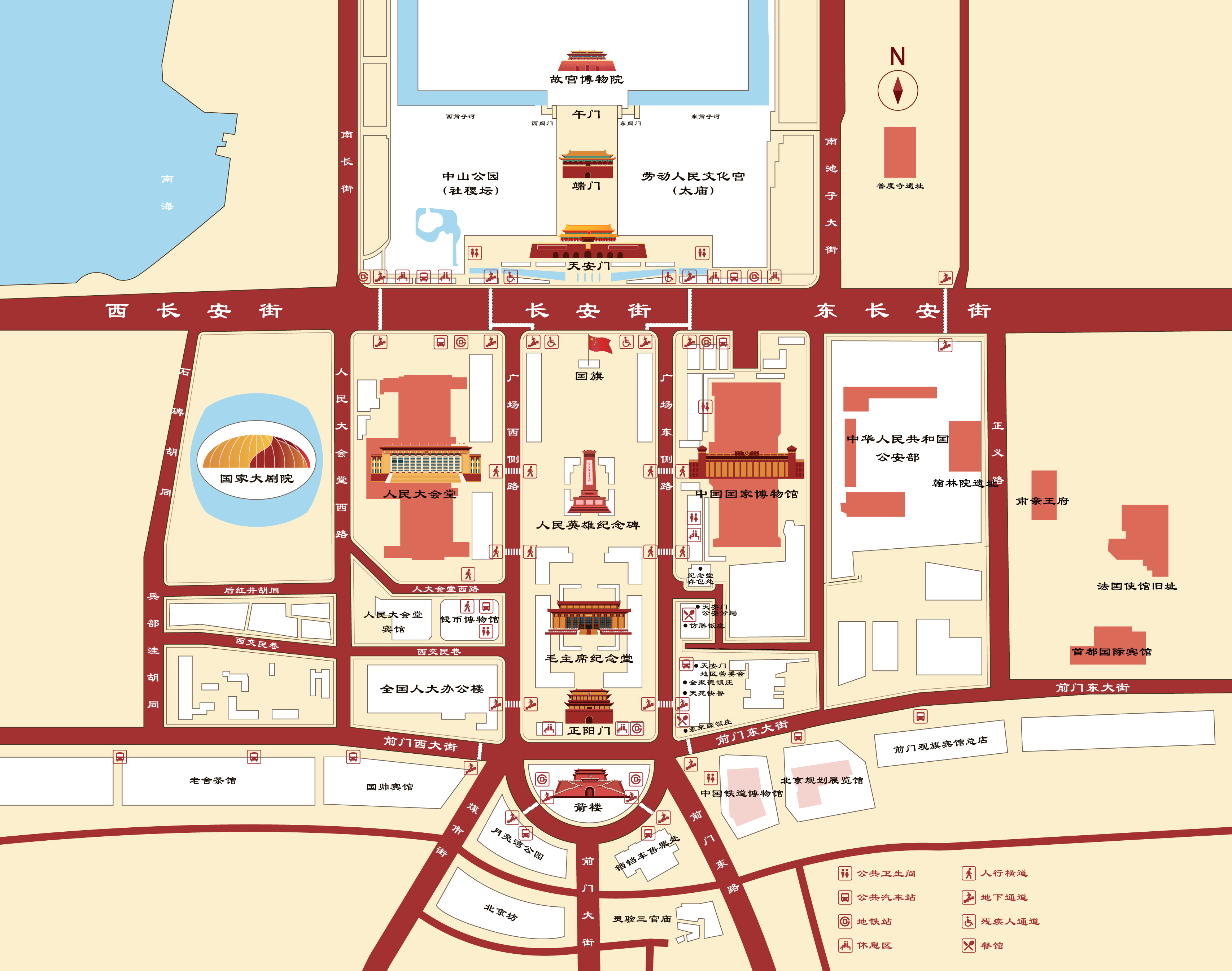 天安门广场地区导览地图_北京时间
