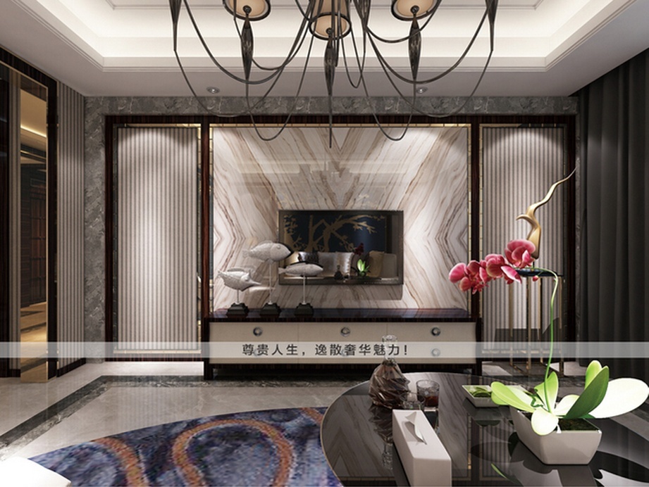 大理石瓷砖背景墙,把客厅、尊贵的一面展示给朋友
