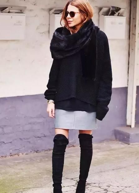 长款毛衣+过膝长靴,时髦人都这么穿 !