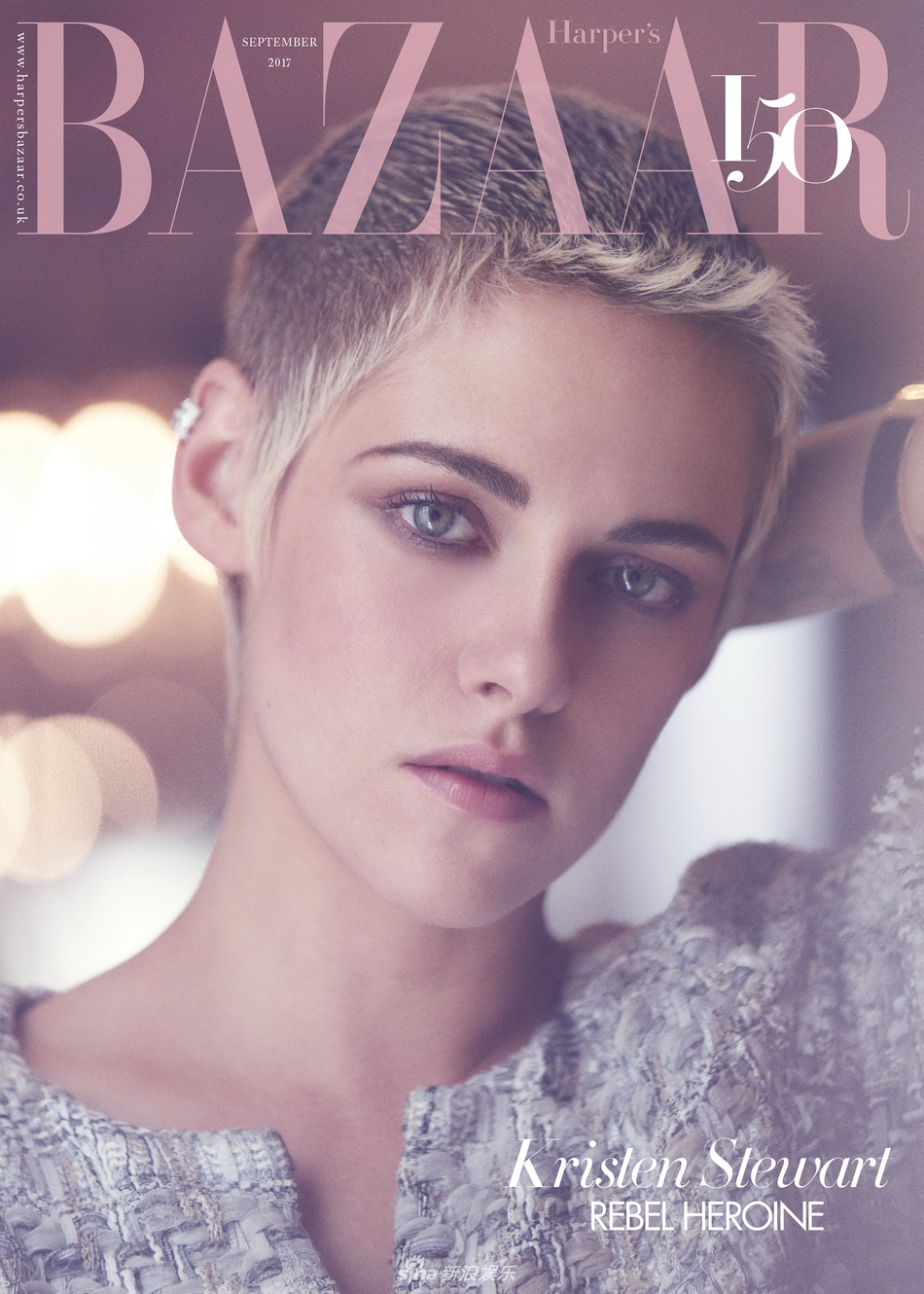 斯图尔特(kristen stewart)登杂志封面,精致妆容配上银色短发个性十足