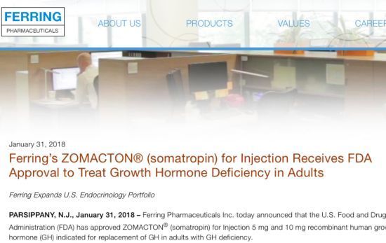FDA批准ZOMACTON用于成人生长激素缺乏治疗