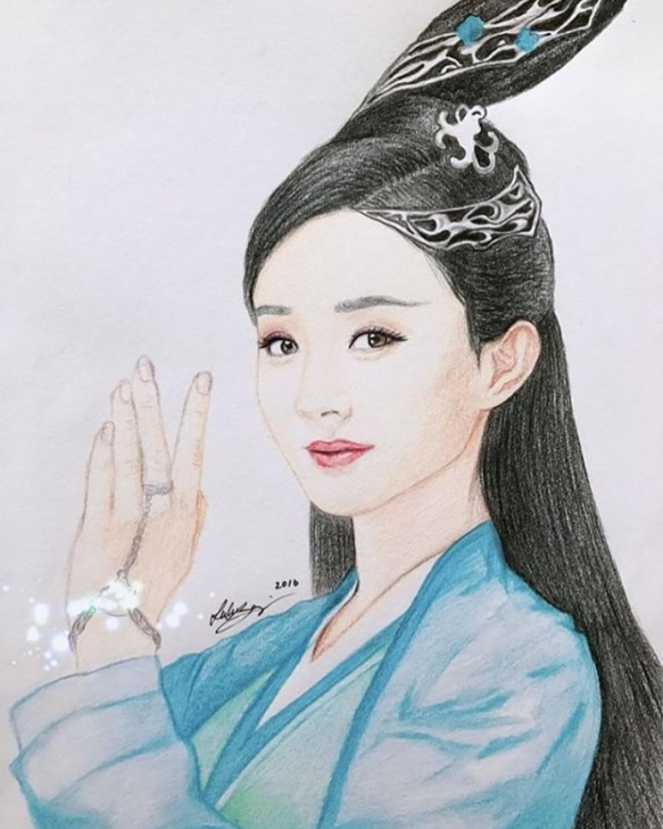 粉丝为赵丽颖做肖像画惟妙惟肖,获赵丽颖转发认可