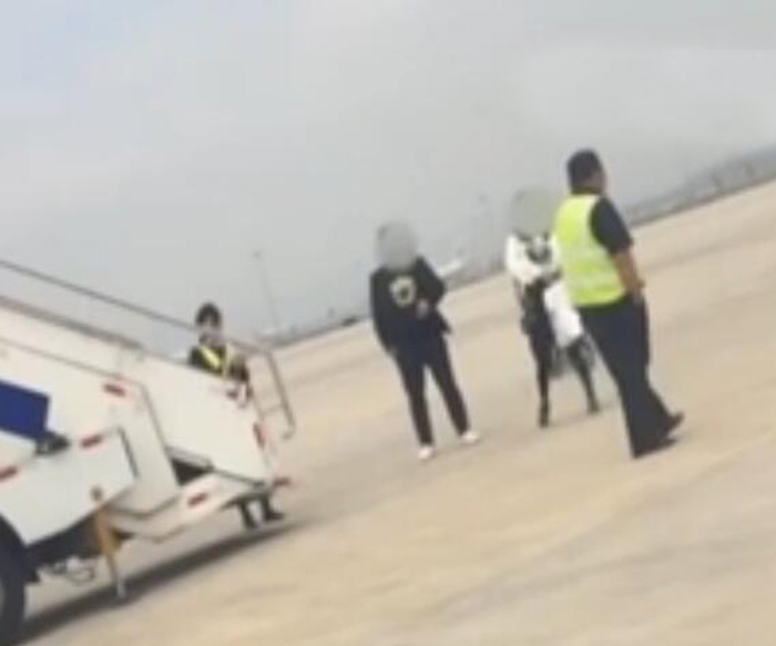 夫妻停机坪打架 一飞机人等着 夫妻停机坪打架 一飞机人等着