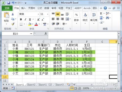 Excel表格突出显示员工生日提醒
