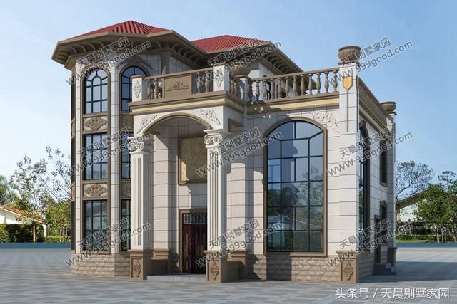 2款小宅地农村别墅,大佛堂+中空客厅+弧形露台