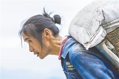 以金顶为背景,她佝偻着瘦弱的身体,背200斤建材上山的照片被拍到后