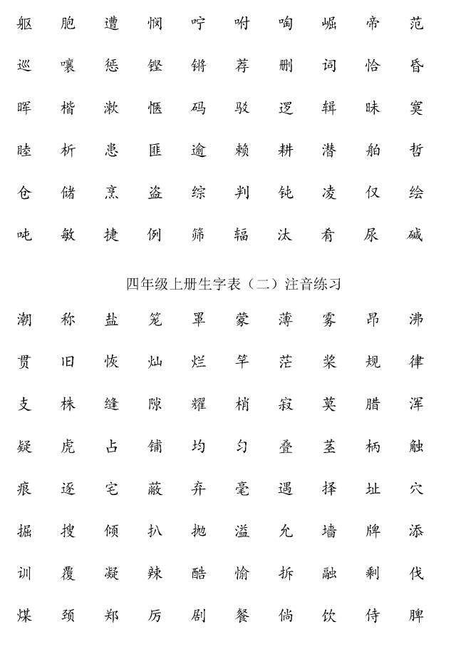 最新版!1-6年级上册语文生字注音表