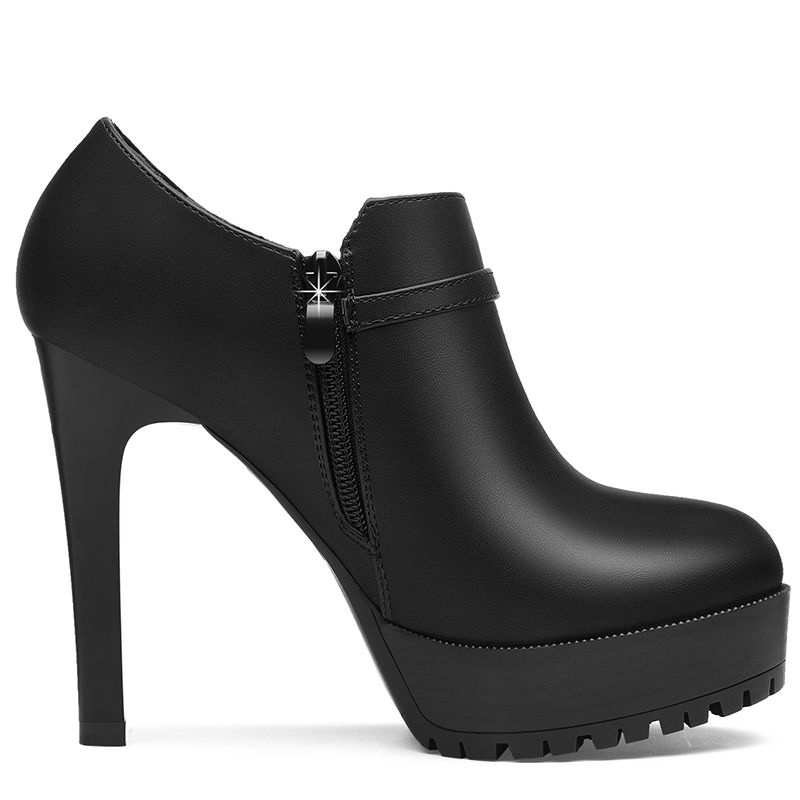 2018新款细跟高跟鞋英伦小皮鞋百搭鞋子防水台使这双鞋跟高而不易摔