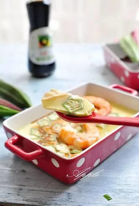 宝宝辅食-秋葵鲜虾蒸鸡蛋羹