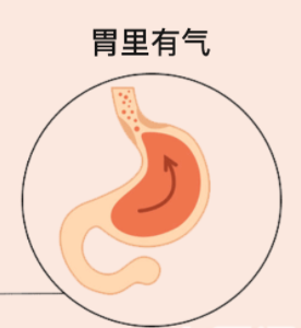 有气,气从胃中上逆,一般一次就打一两个,也就是我们常说的"打饱嗝"