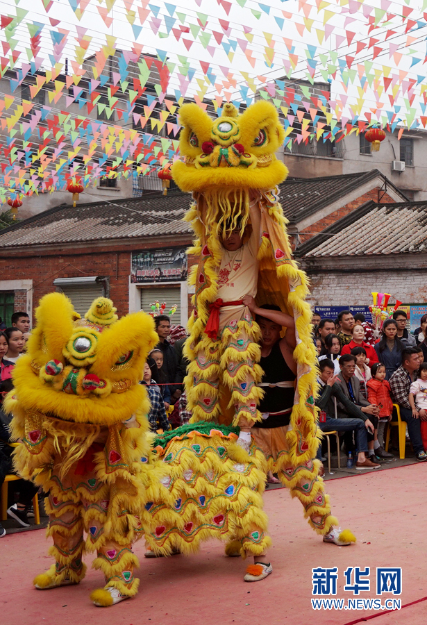 湛江醒狮张牙舞爪,神态活灵活现,是当地群众喜闻乐见的一项民间艺术.
