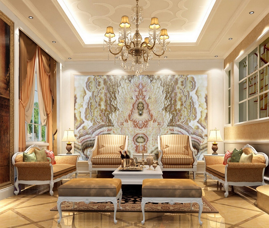 大理石瓷砖背景墙,把客厅、尊贵的一面展示给朋友