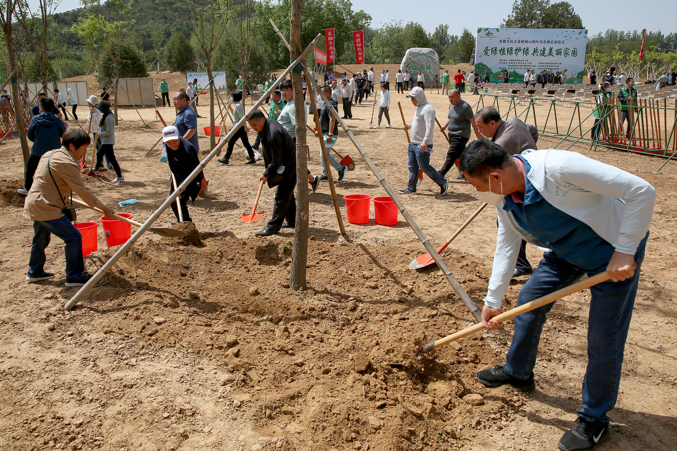 北京举办首都全民义务植树40周年纪念林植树活动