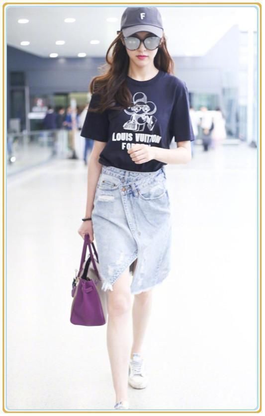 86斤唐嫣和98斤钟丽缇同穿牛仔开叉裙,网友:看