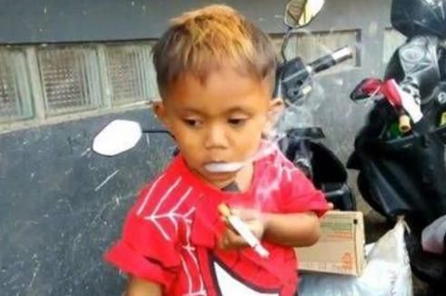 印尼2岁男孩染上烟瘾,一天抽掉游客两包烟,得