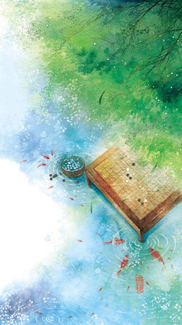 流光溢彩-唯美水彩古风场景手机壁纸