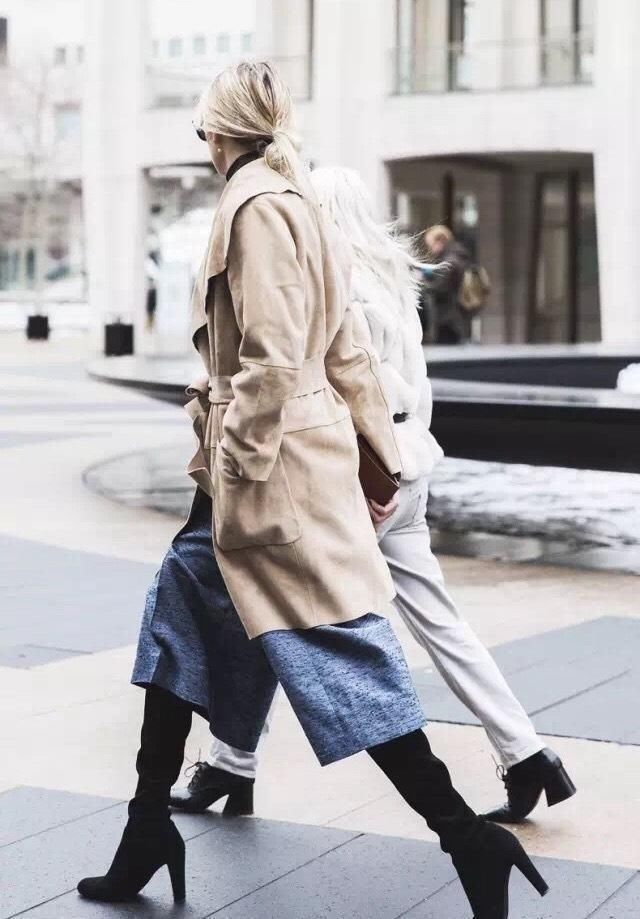 范冰冰用风衣搭配大脚裤好显瘦, 阔腿裤怎么穿