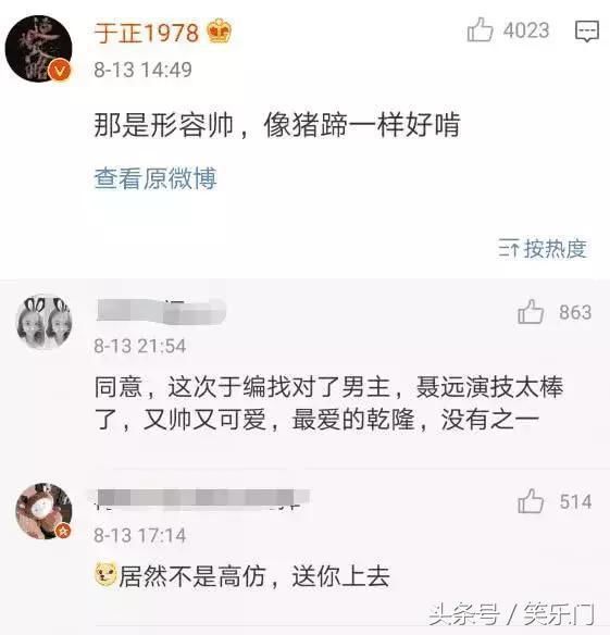 聂远微博问:为什么叫我大猪蹄子,于正12字的回