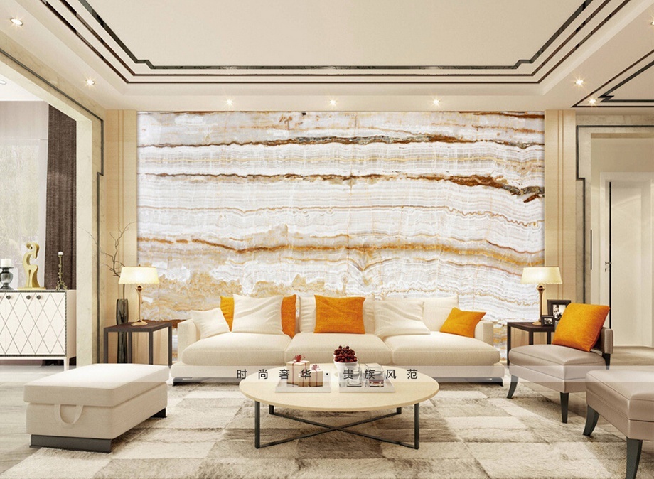 大理石瓷砖背景墙,把客厅、尊贵的一面展示给朋友