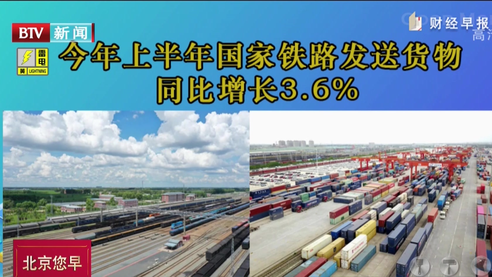 今年上半年国家铁路发送货物同比增长3.6%