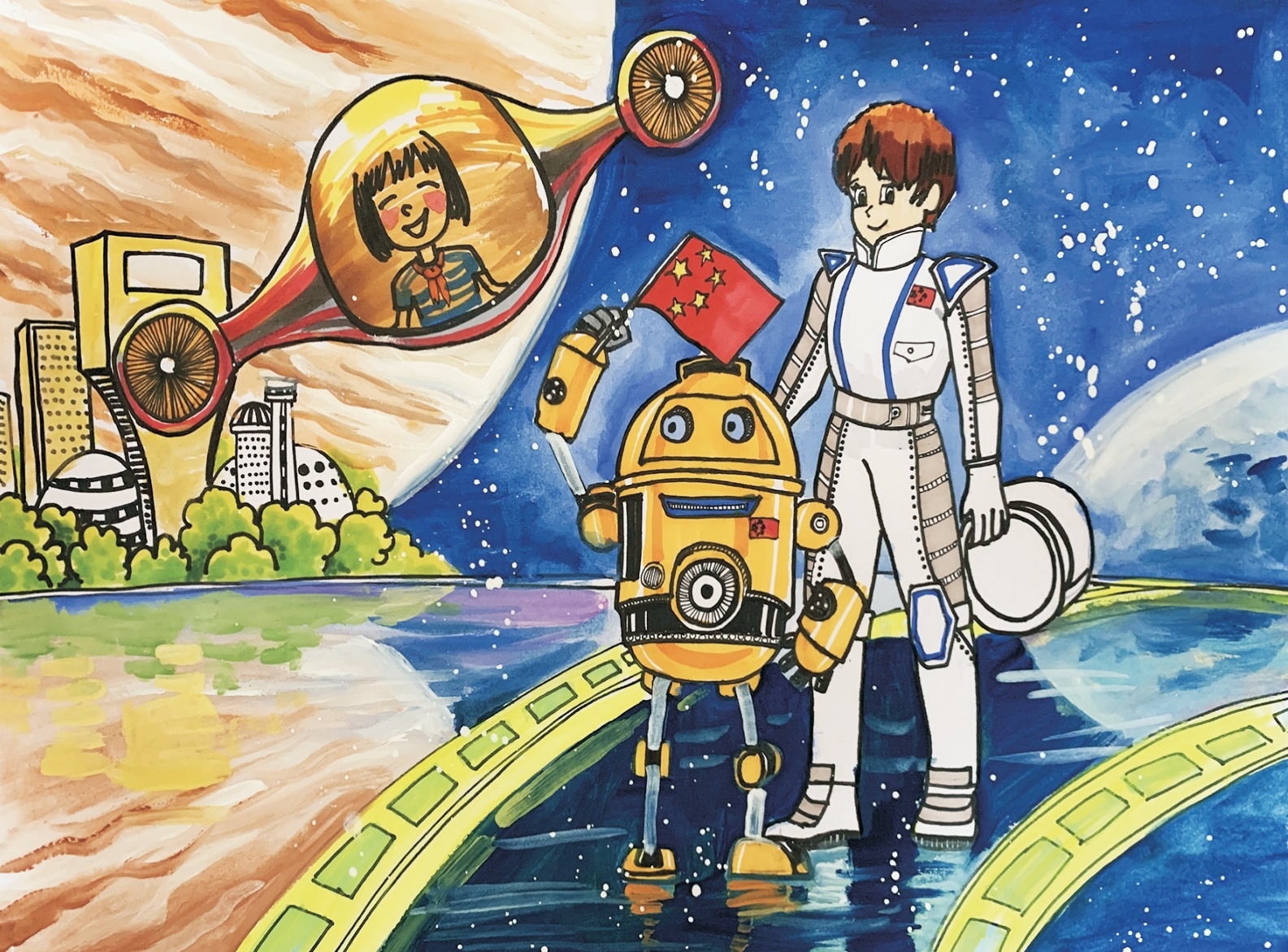 小洋老师科技幻想画 当古代萌妹子邂逅现代科技,这场超现实碰撞太绝了