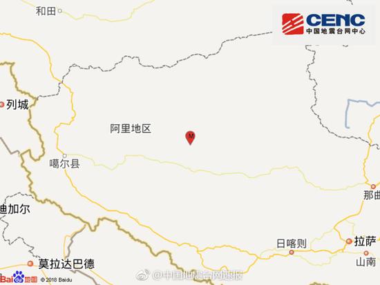 西藏阿里地区改则县发生3.3级地震 震源深度8千米
