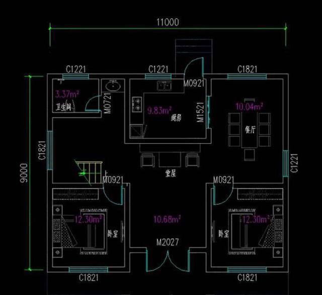 3开间进深9米,占地100平米的两款乡村自建房