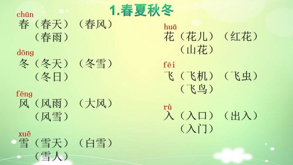 部编版语文一年级下册生字词语汇总