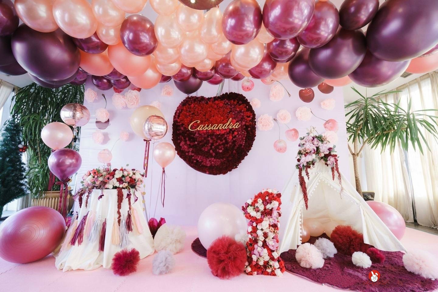 樱桃红主题周岁生日派对