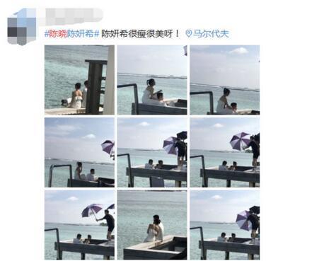 陈晓夫妇马尔代夫重拍结婚照,陈妍希的表情亮