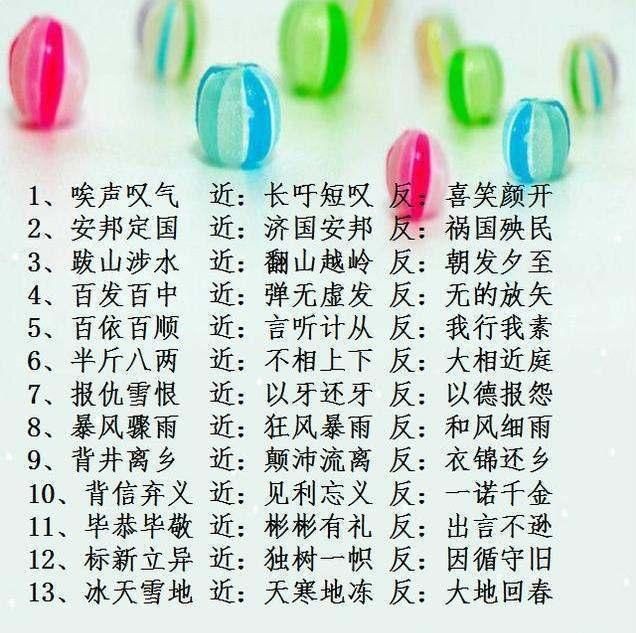语文老师:小学必须掌握的100个成语近义词+反