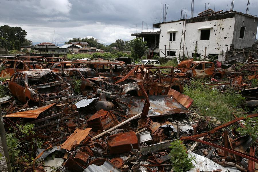 当地时间2017年10月25日，菲律宾马拉维，马拉维战事结束，战后废墟满城凄凉。