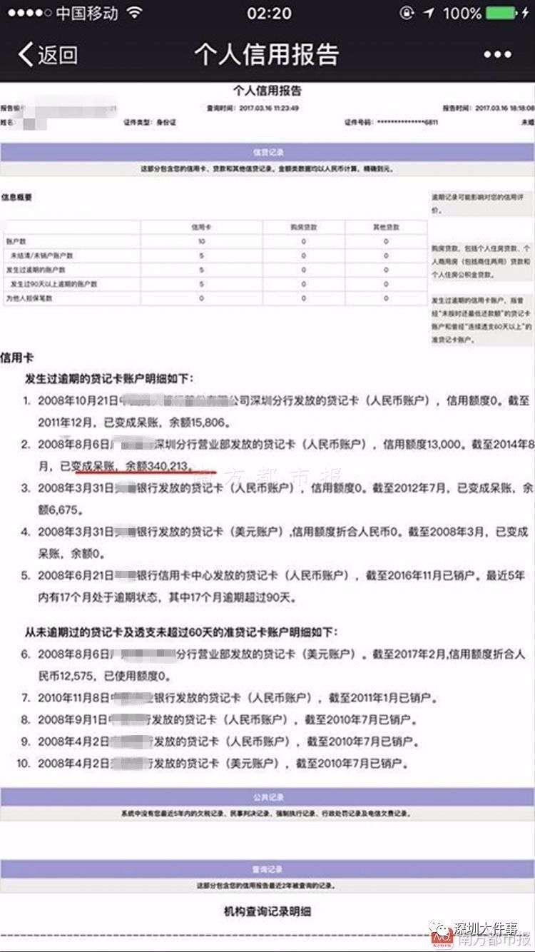 深圳男子信用卡欠款3万 3年后竟要还银行34万 深圳男子信用卡欠款3万 3年后竟要还银行34万