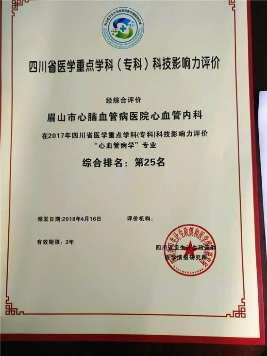 眉山市心脑血管病医院心血管内科全省医学重点