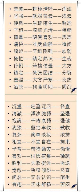 单字+双字+四字,小学149个词语近义词、反义