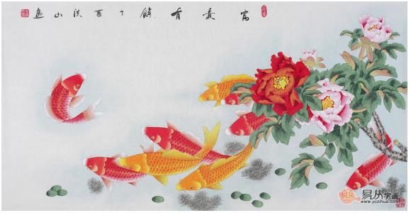 国画九鱼图图片大全 家中挂九鱼图就对了