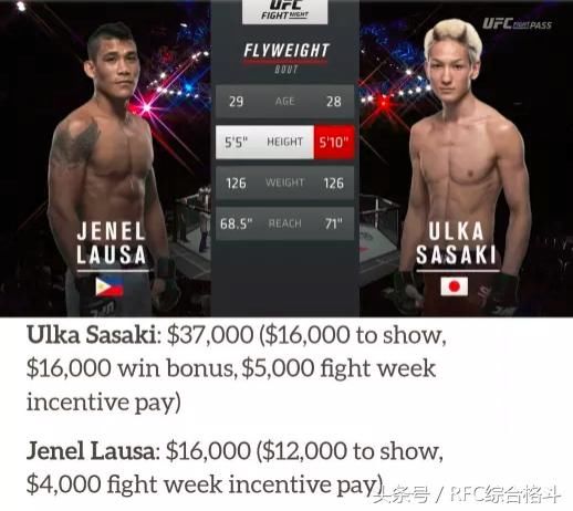 UFC格斗之夜132期新加坡战-选手收入