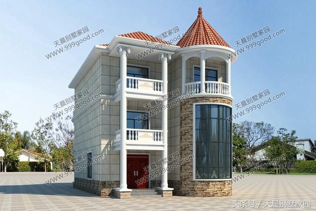 2款小宅地农村别墅,大佛堂+中空客厅+弧形露台