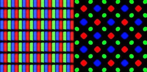 lcd屏的rgb排列(左)与amoled的pentile排列(右)